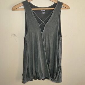 Alya Faded Olive Criss Cross Surplice Neckline Tank Top Size Medium Vintage Vibe